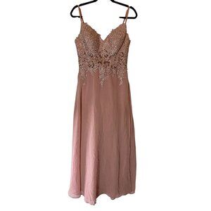 Loyeloy Mauve Lace Overlay Spaghetti Strap Formal Maxi Dress Medium